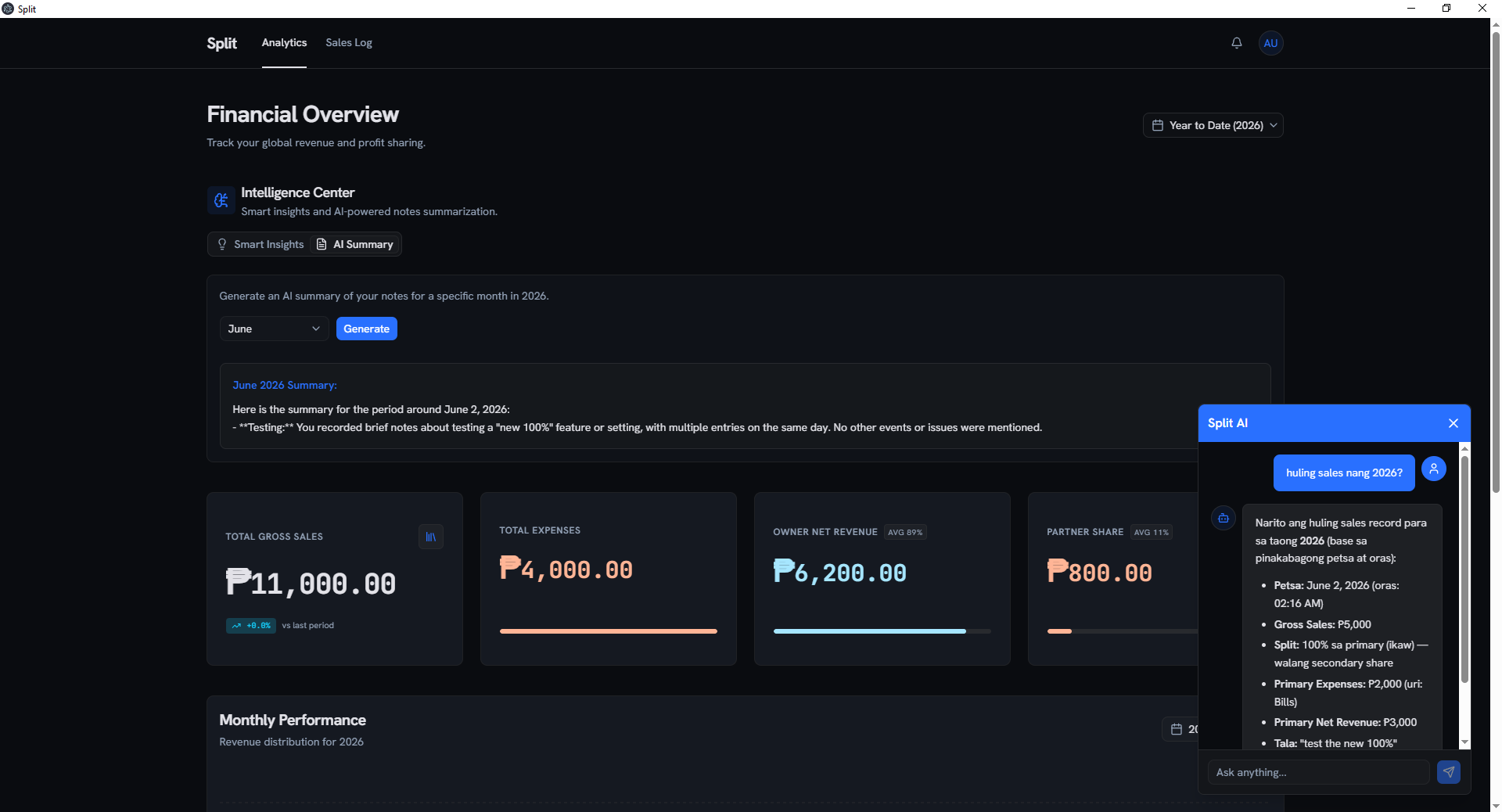 Split AI interface showing conversational data entry